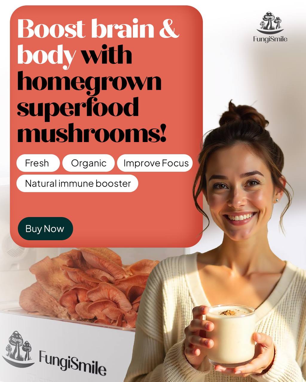 FungiSmile Smart Box – Easy Indoor Mushroom Growing Kit